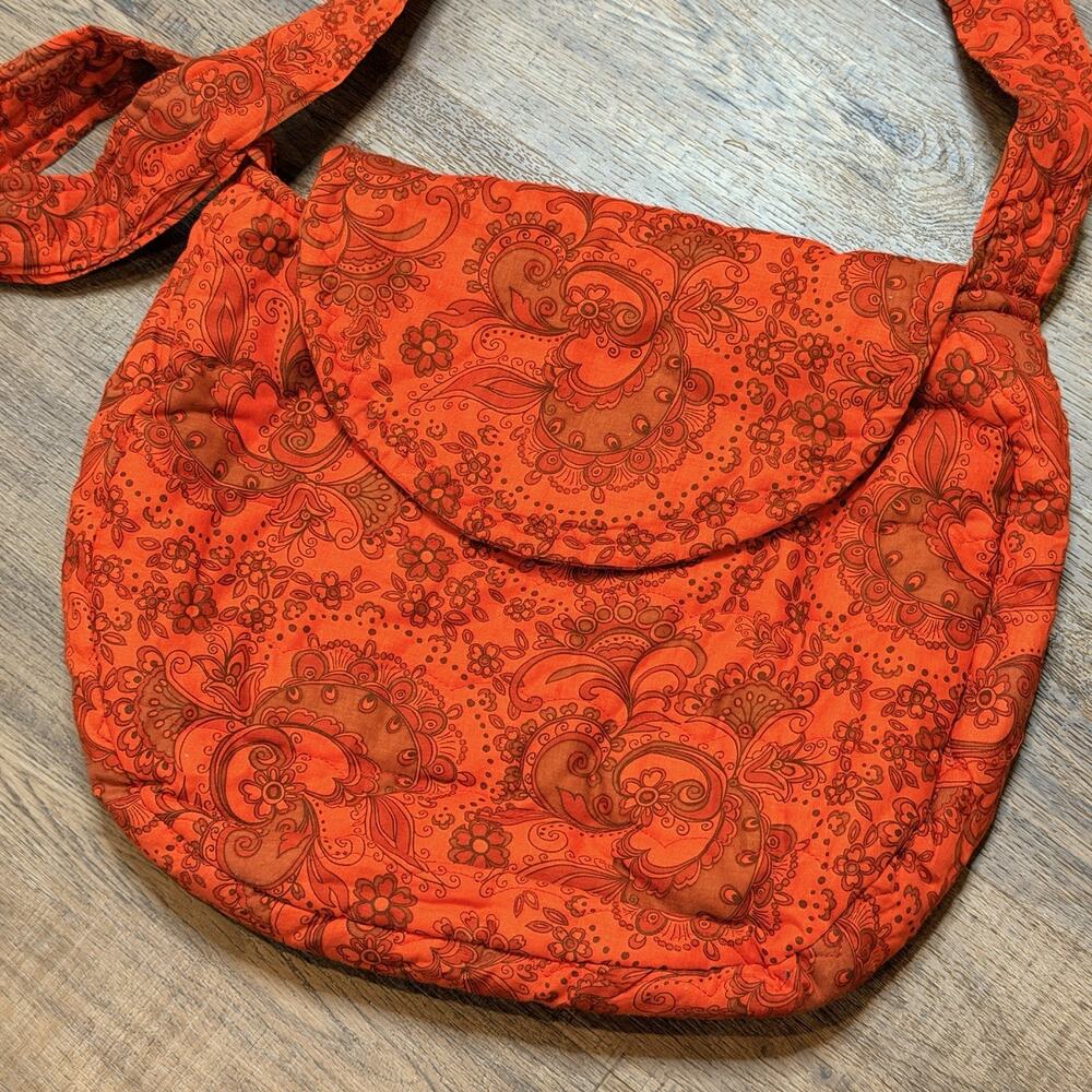 Large Handmade Quilted Retro Red Paisley Purse Tote Bag 14"